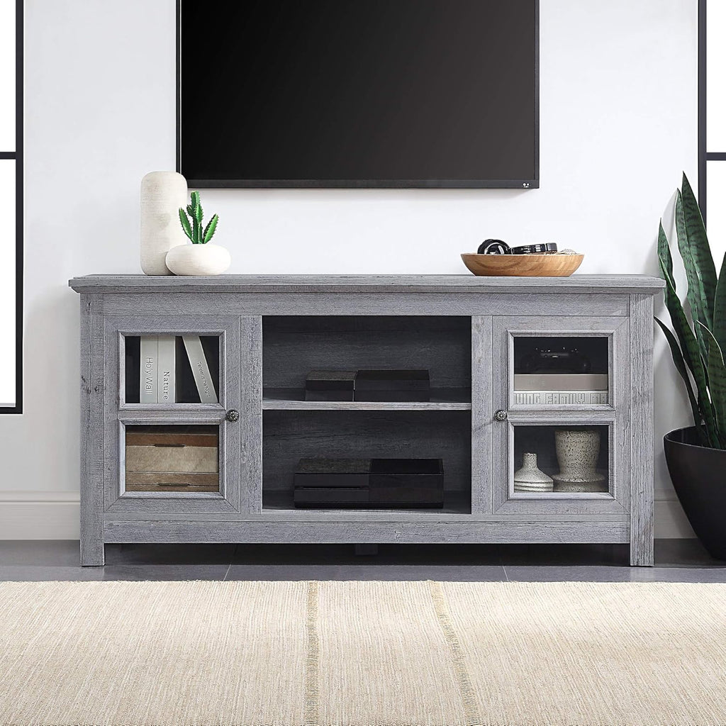 58 Inch Electric Fireplace TV Stand with Open Storage Shelves & Cabinets T144
