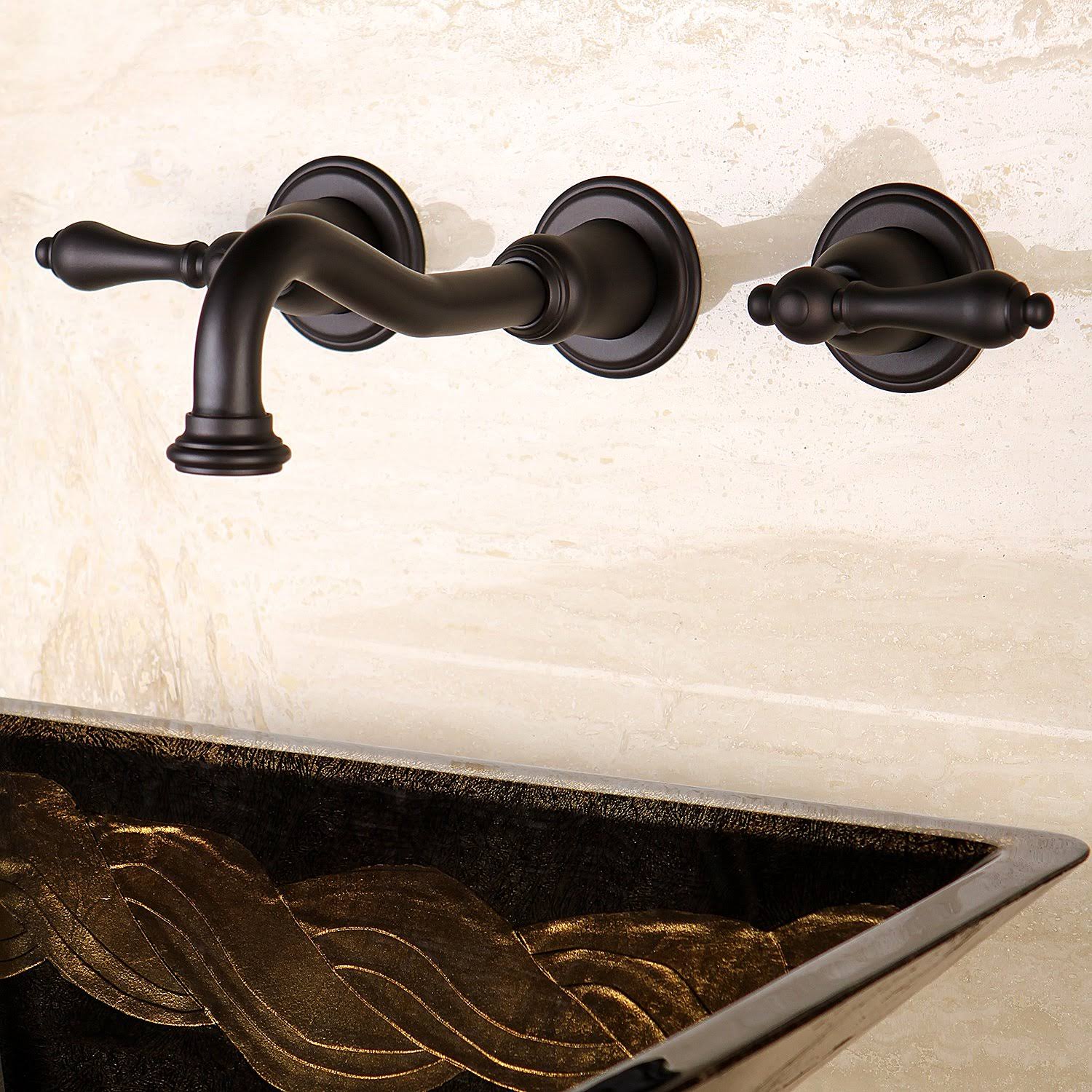 Vintage 2-Handle Wall Mount Bathroom Faucet, Matte Black J305