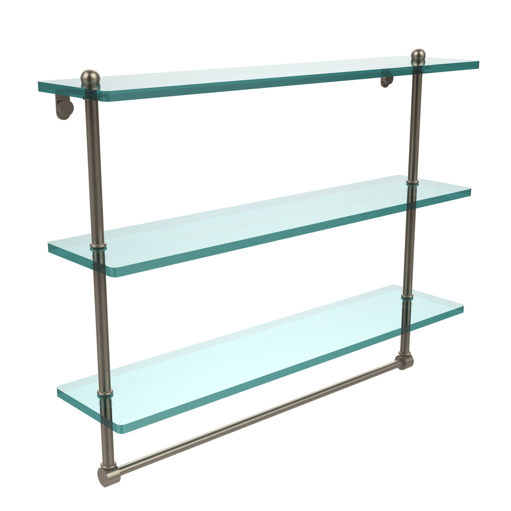 Triple Tiered Glass Shelf with Towel Bar Antique Pewter N182