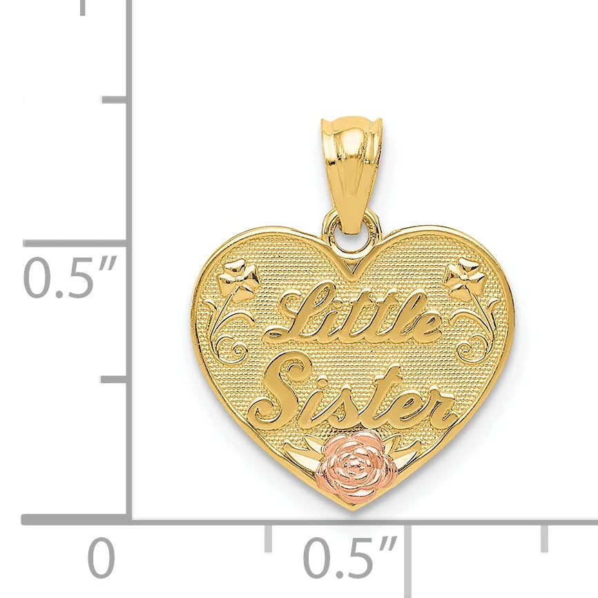14K Two-Tone Gold Little Sister Heart Pendant with Rope Chain 16" X57647