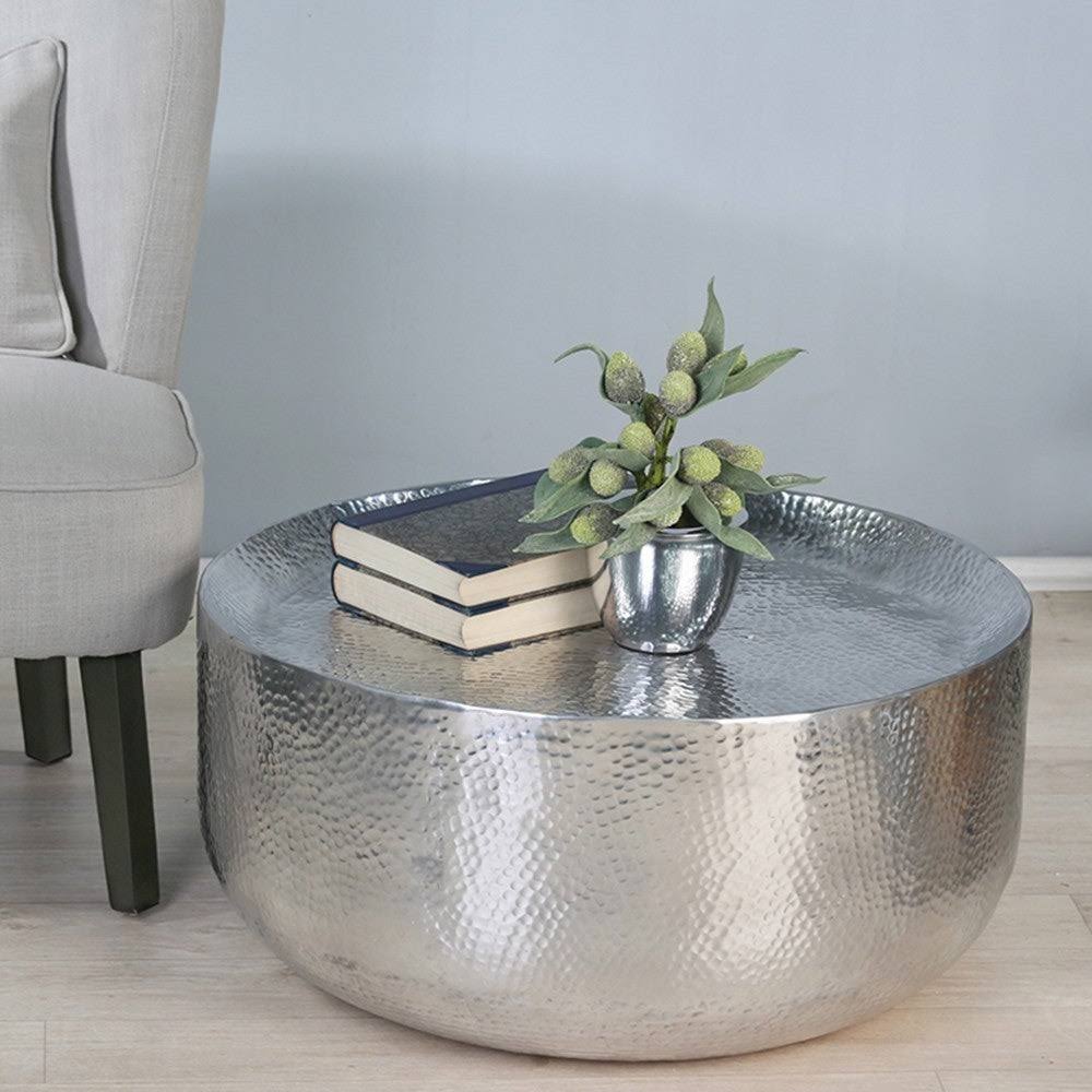 Moroccan Hammered Coffee Table, Silver Z1083
