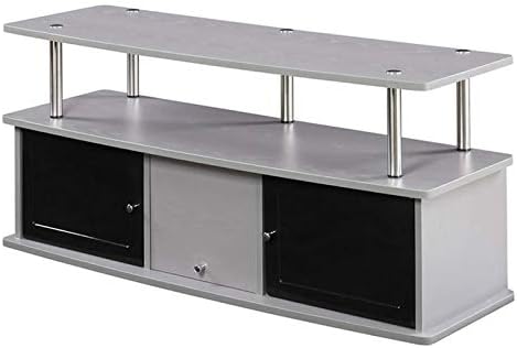 Gray Black Stainless Steel TV Stand with 3 Storage Cabinets U5939