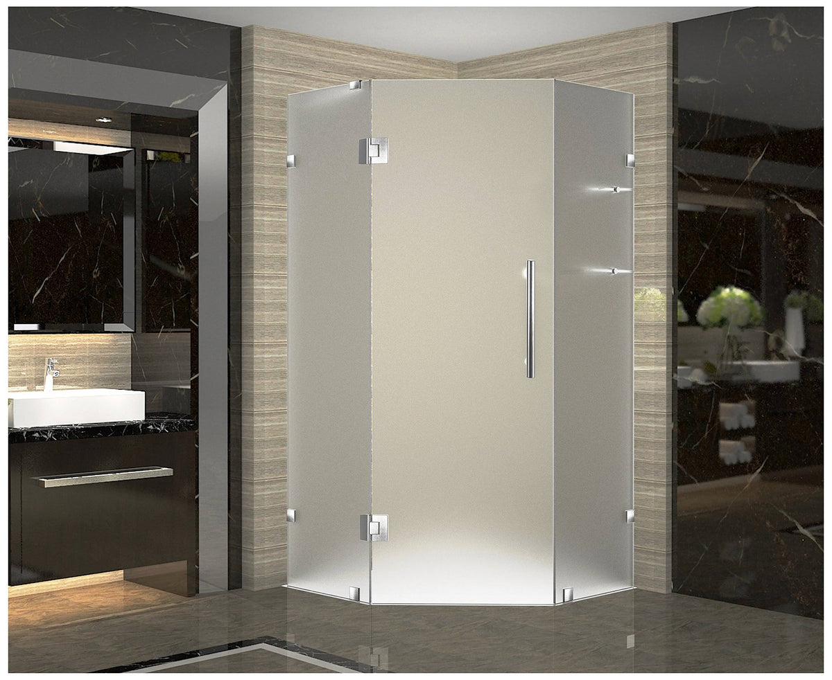 Frosted Glass Stainless Steel Frameless Neo-Angle Shower Enclosure X59846