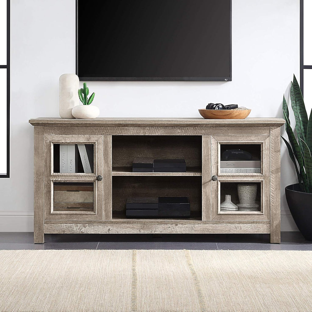 58 Inch Electric Fireplace TV Stand with Open Storage Shelves & Cabinets T144