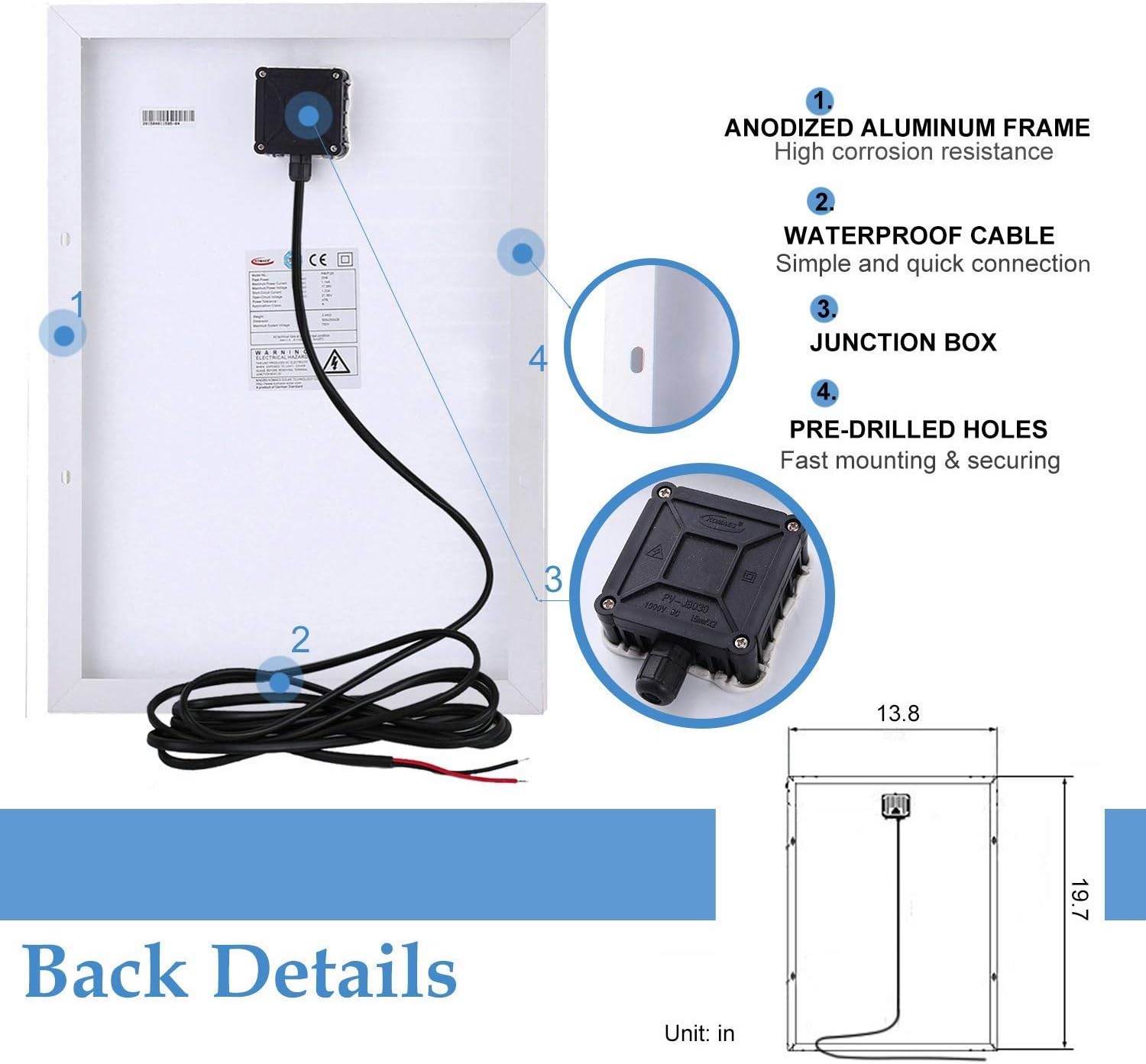 20 Watts 12Volts Polycrystalline Solar Panel with 3Amp Solar Charge Controller and 3ft Crocodile Clip Cables T184782