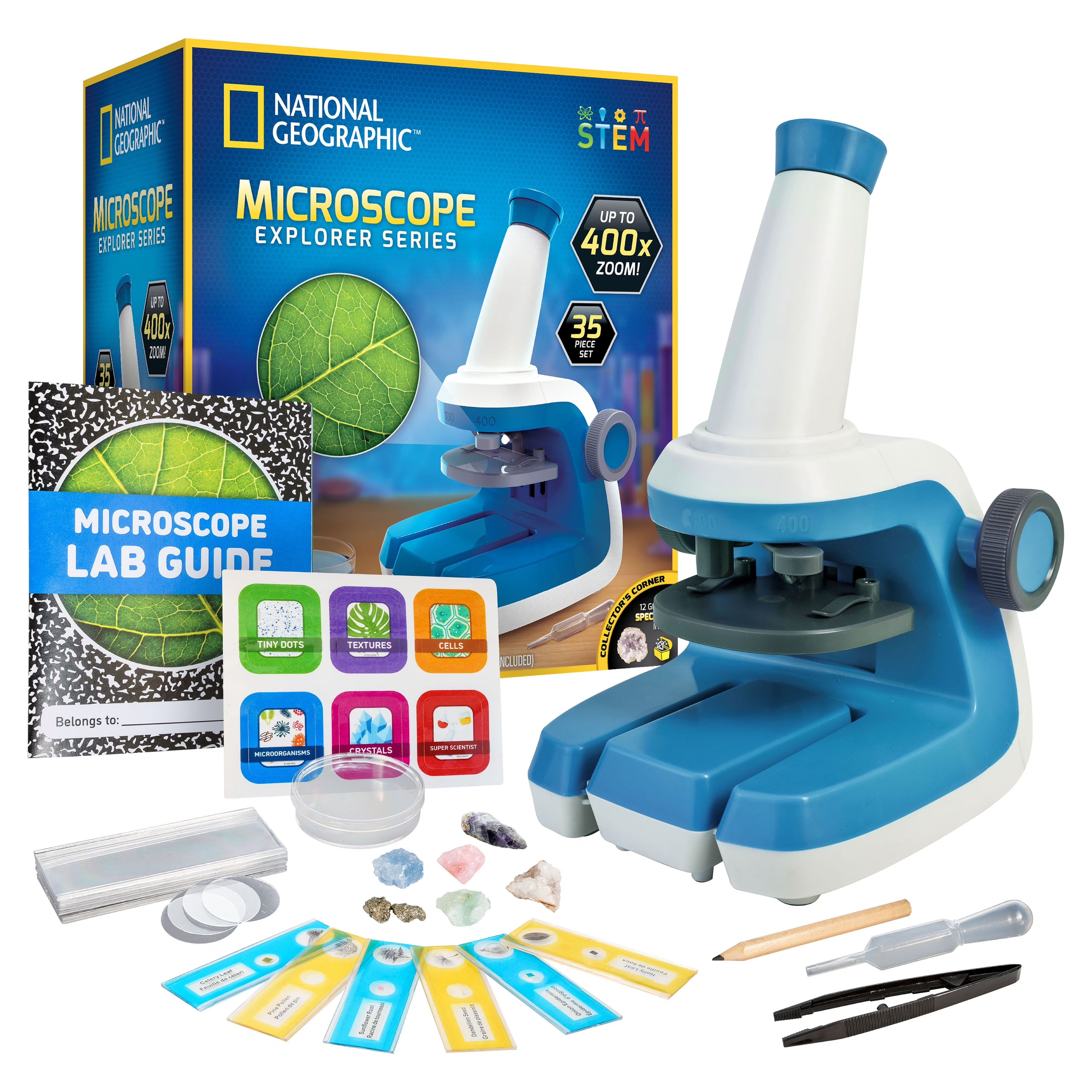 Kids Microscope with Blank and Prepared Slides, Rock & Mineral Specimens E524617