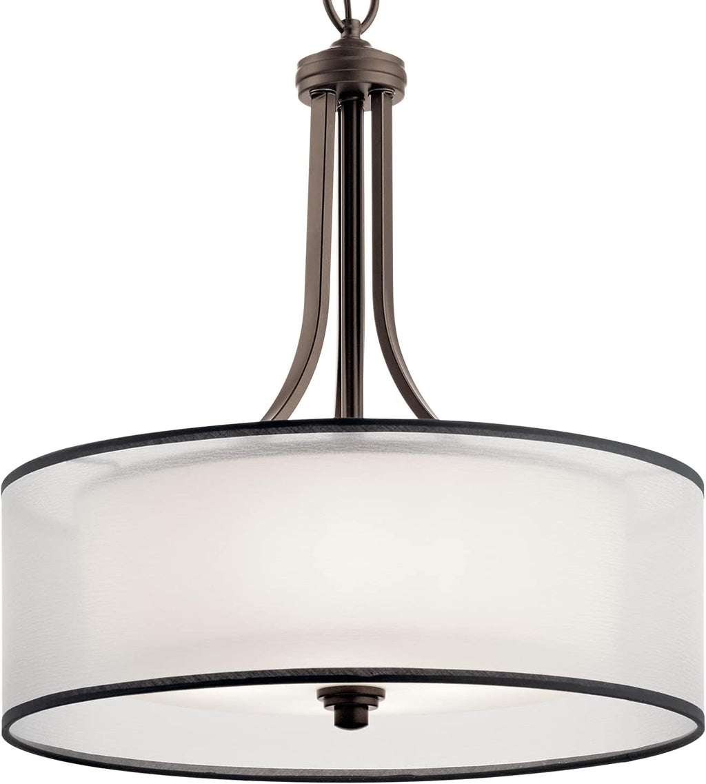 4 Light Pendant with Satin Etched Cased Opal Inner Diffusers and Light Umber Translucent Organza Outer Shade in Mission Bronze G2249