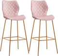 Velvet Bar Stool with Back Set of 2, Gold Metal Legs, Salmon Pink E8104