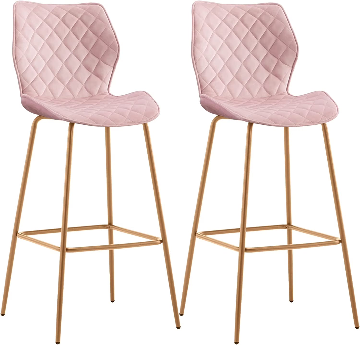 Velvet Bar Stool with Back Set of 2, Gold Metal Legs, Salmon Pink E8104