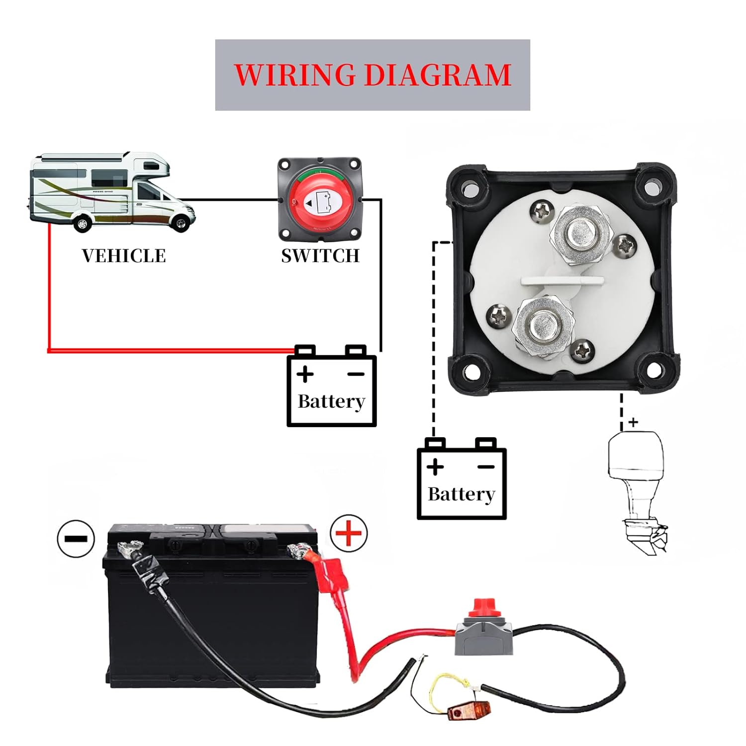 Battery Disconnect Switch, 12V 24V 48V, Pack of 2 W668742