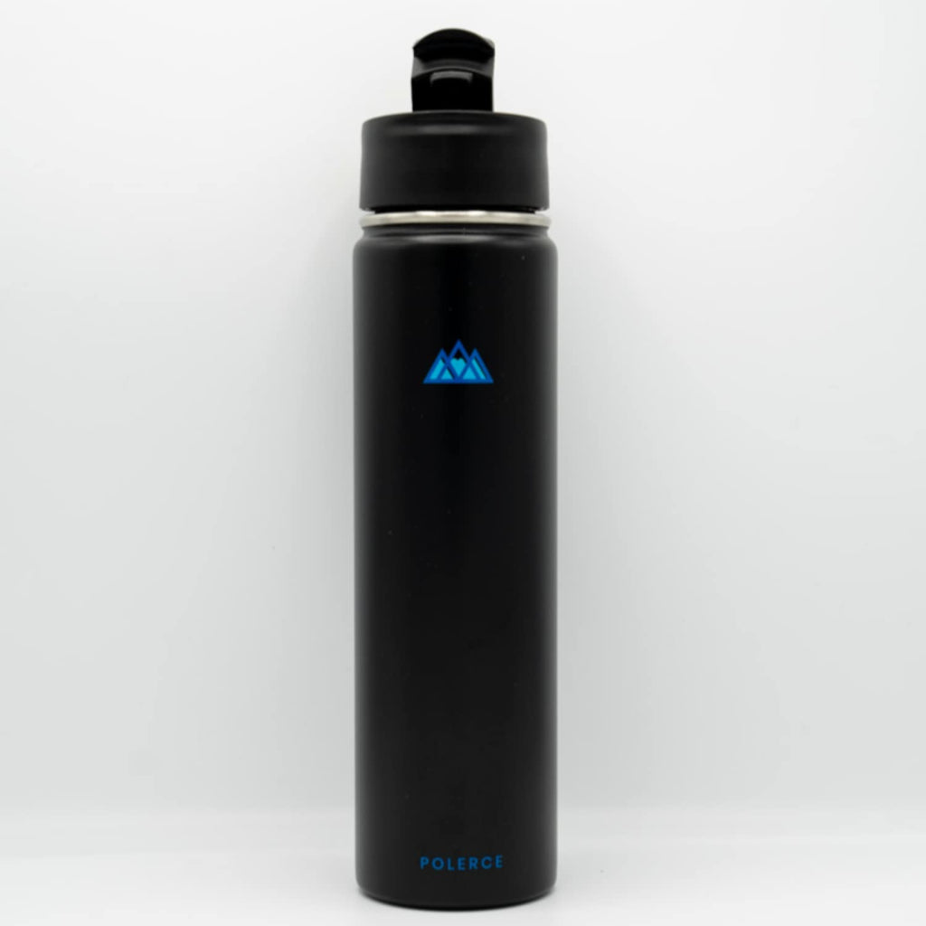 24 Oz Black Stainless Steel Vacuum Insulated Bottle with 3 Lids C523058