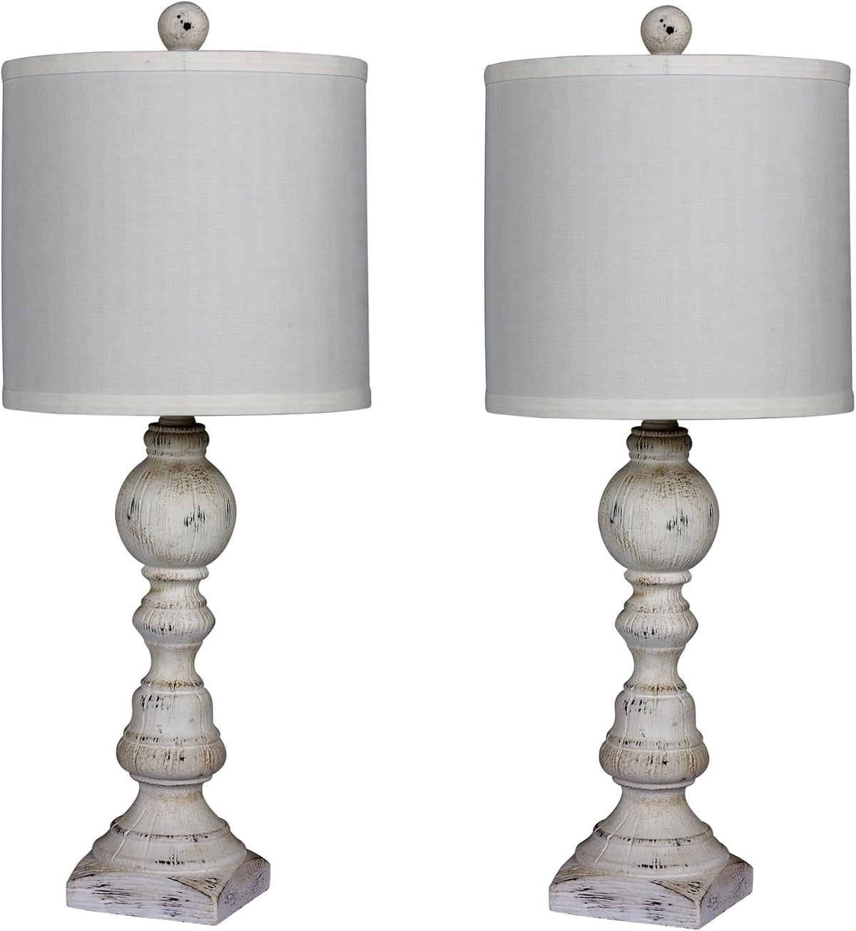 Pair of 26 in. Distressed Resin Table Lamps in Cottage Antique White Finish W354