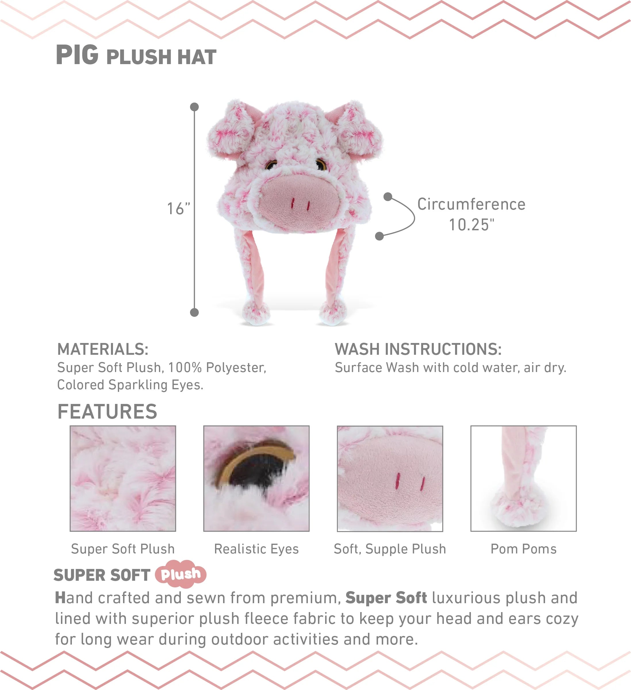 Pink Pig Plush Animal Winter Hat with Ear Flaps A5727
