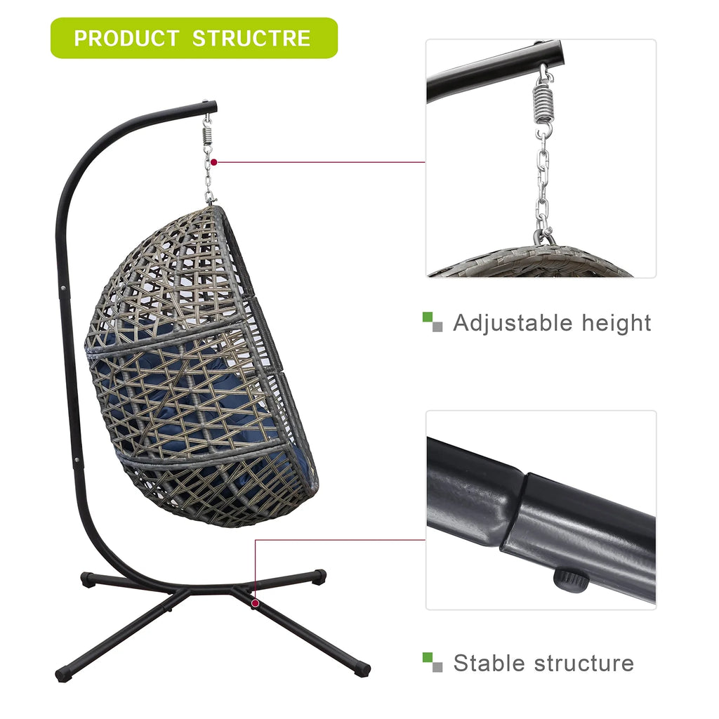 Navy Blue Resin Wicker Hanging Egg Chair U36525