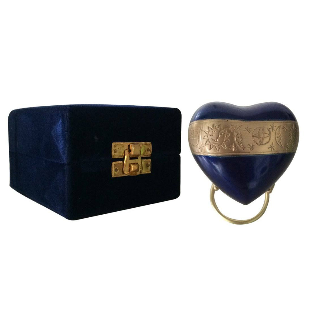 Blue Heart Keepsake Urn with Stand & Velvet Box U16823
