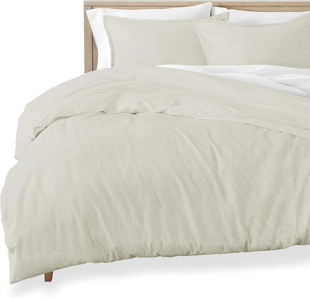 Queen Size Sandwashed White Brushed Microfiber Duvet Cover Pack of 2 L38347