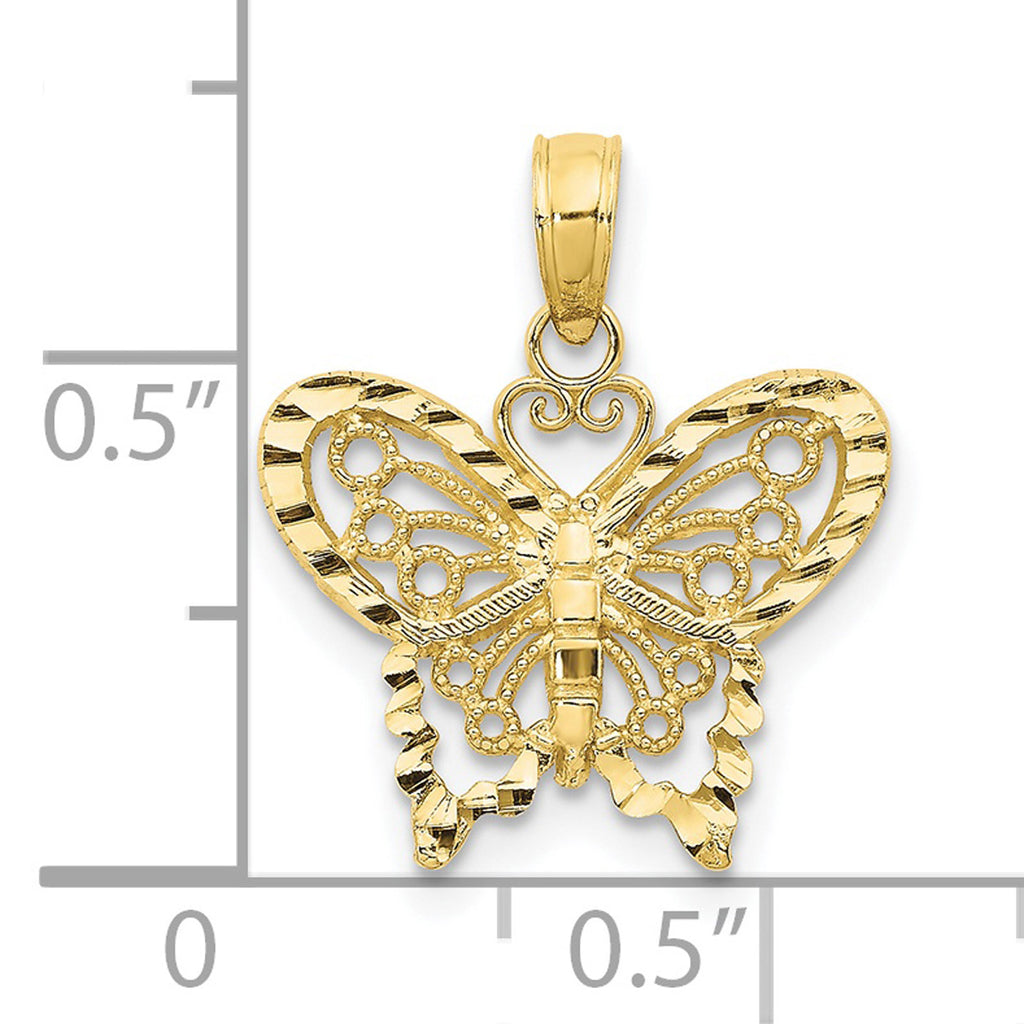 10K Yellow Gold Diamond-Cut Butterfly Pendant Charm with Rope Chain Necklace 18'' X69624