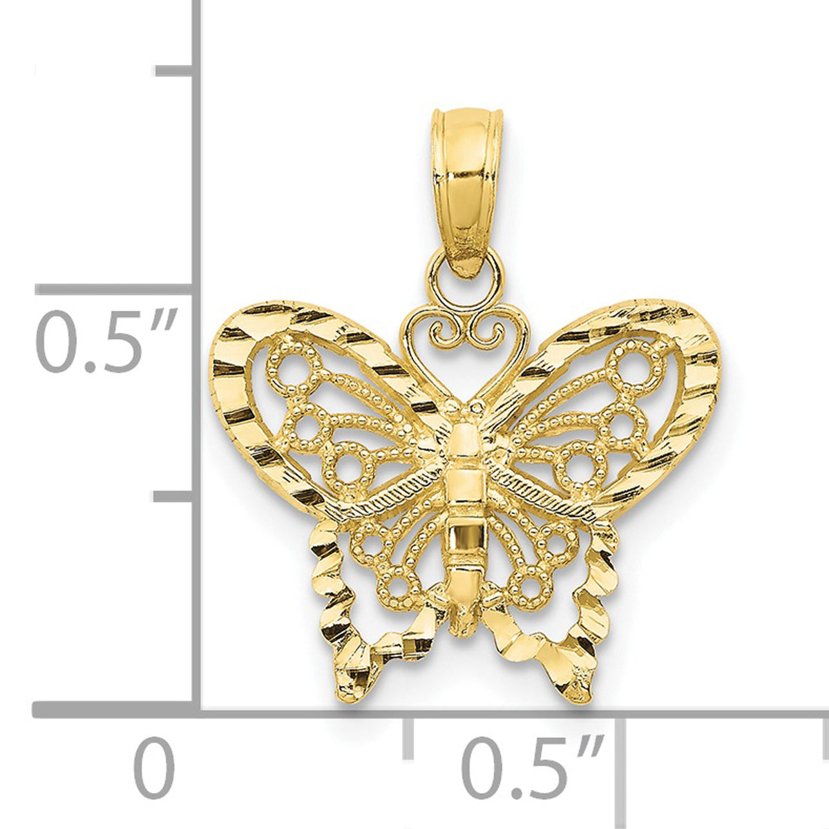 10K Yellow Gold Diamond-Cut Butterfly Pendant Charm with Rope Chain Necklace 18'' X69624