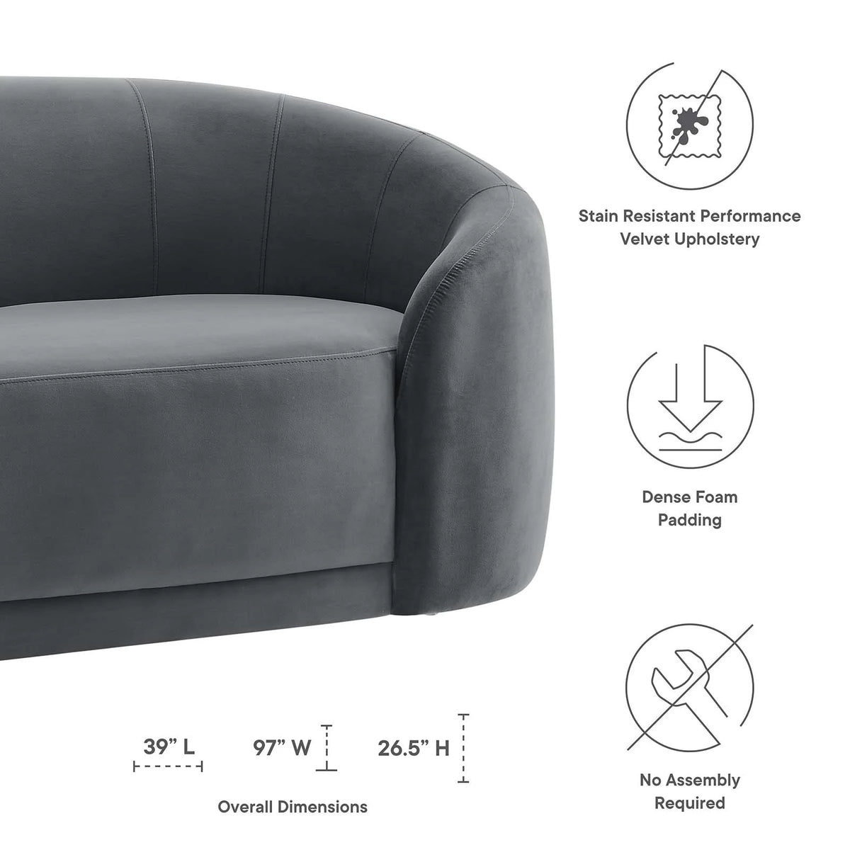 Gray Performance Velvet Sofa D6952
