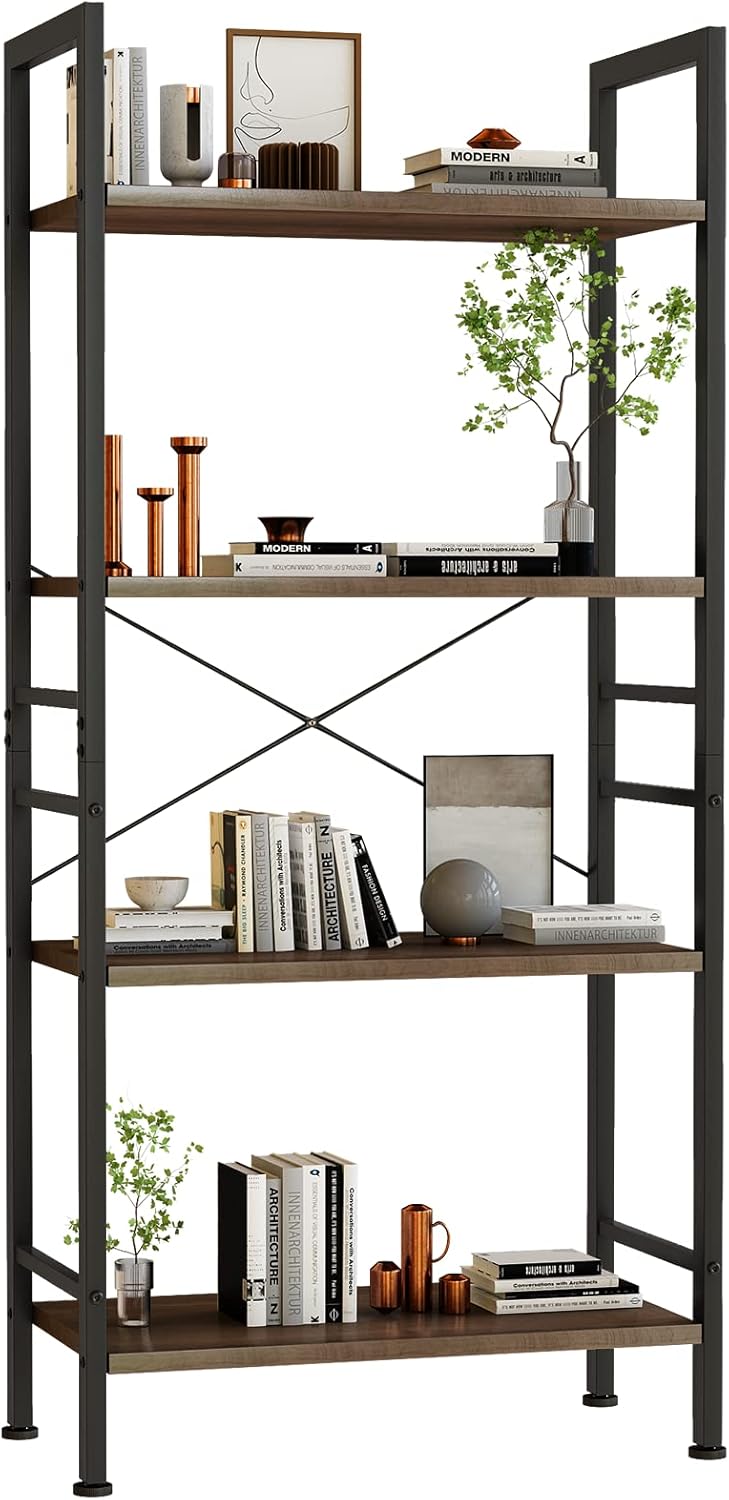 5 Tier Black Industrial Bookshelf with Metal Frame B393262