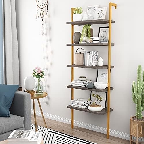 5 Tier Black Industrial Bookshelf with Metal Frame B393262