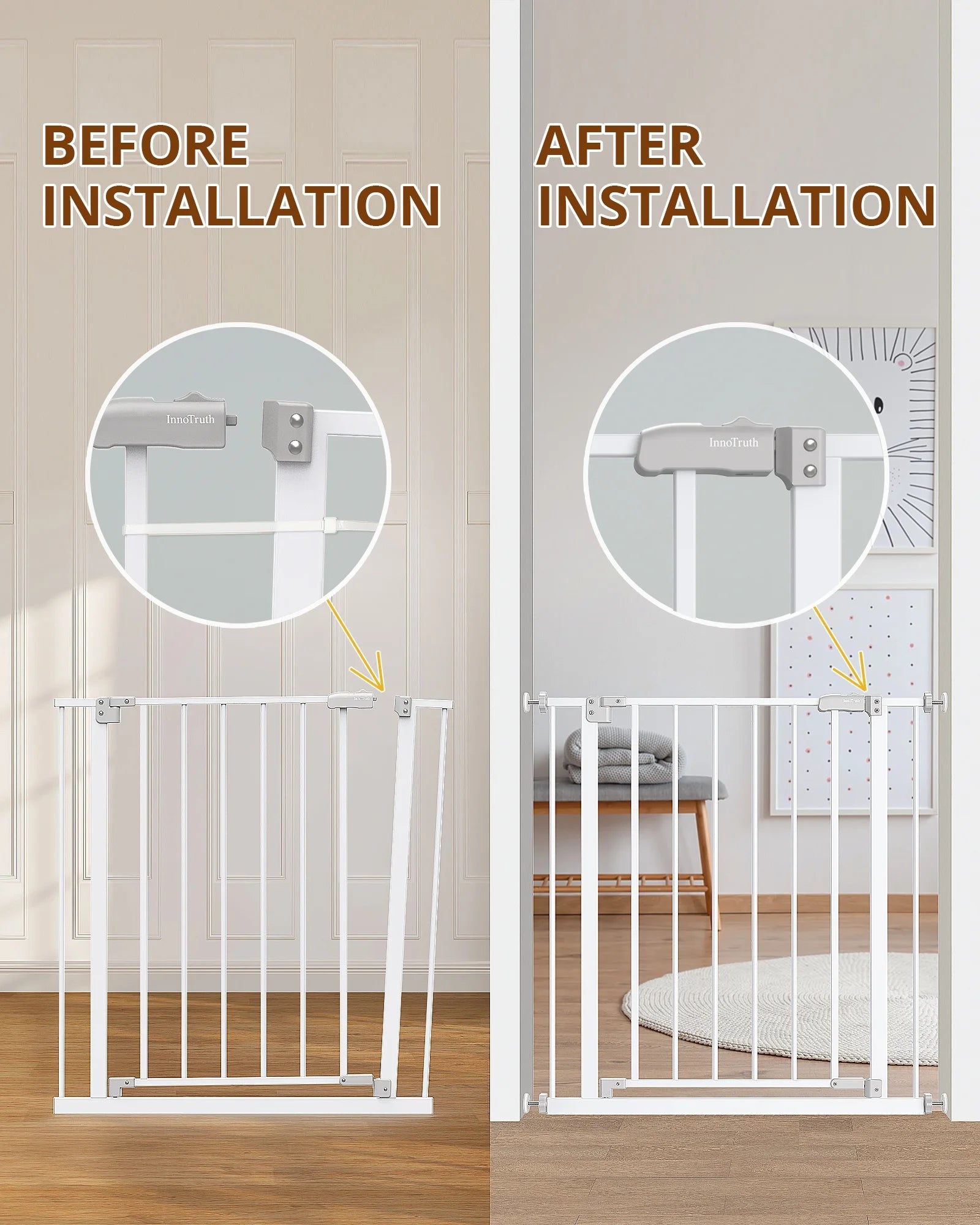 White 30" Tall Pressure Mounted Baby Safety Gate M28477