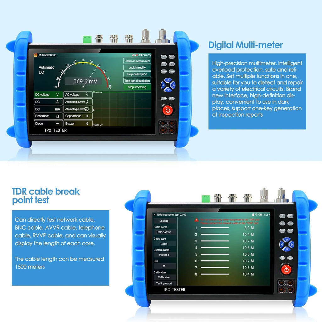 7-inch IPS Touch Screen CCTV Camera Tester with HD-TVI HD-CVI AHD SDI IP Camera Support POE WiFi 4K H.265 HDMI W614