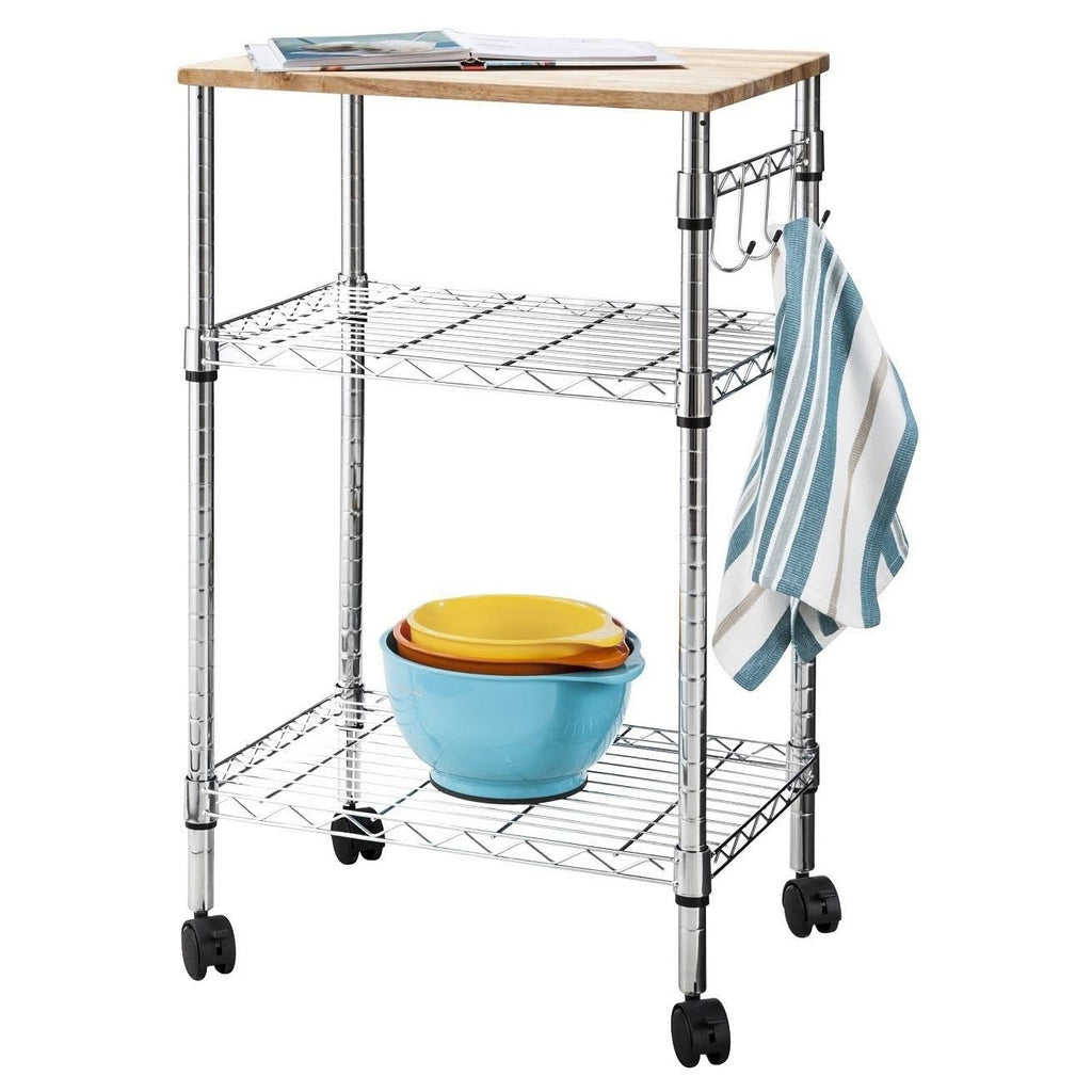Microwave Cart with Wood Block Top Metal Y50938