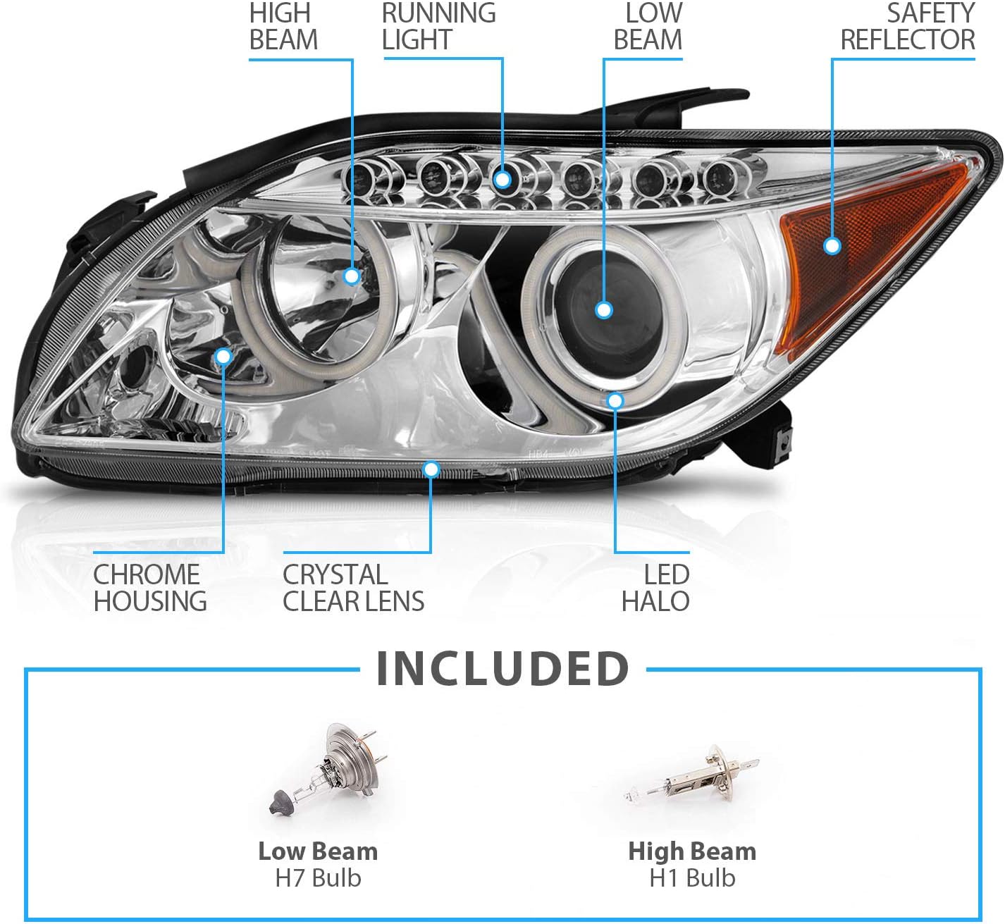 Chrome Projector Headlights LED Halo for Scion Tc V467