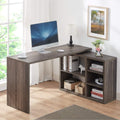 Grey L Shaped Computer Desk with Cabinet Drawer Storage J87597