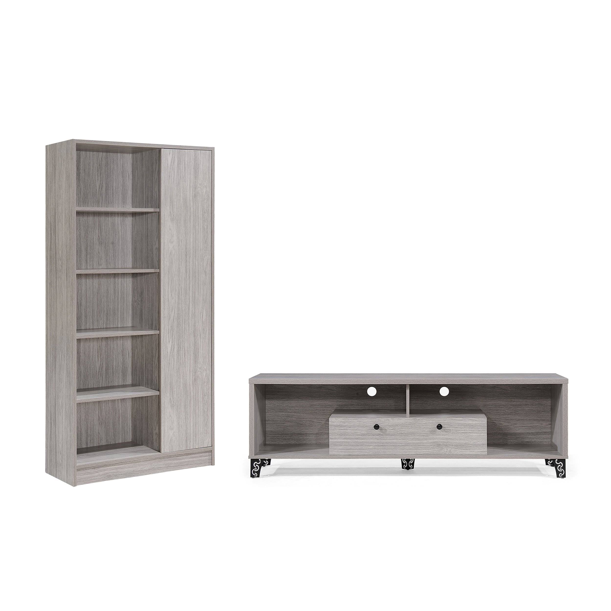 Gray Oak 2 Piece TV Stand and Bookcase Set F70119