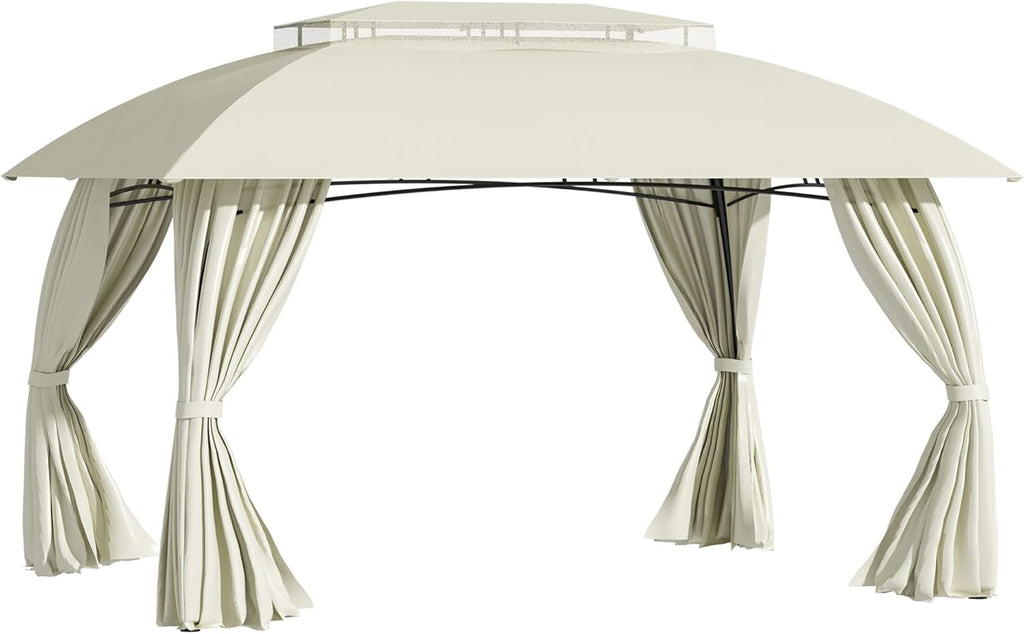 Beige Steel Frame Patio Gazebo with Sidewalls G869137