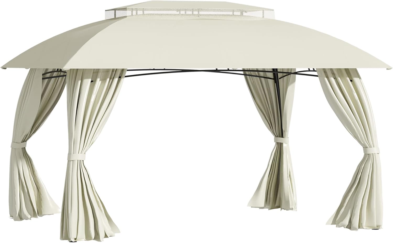 Beige Steel Frame Patio Gazebo with Sidewalls G869137