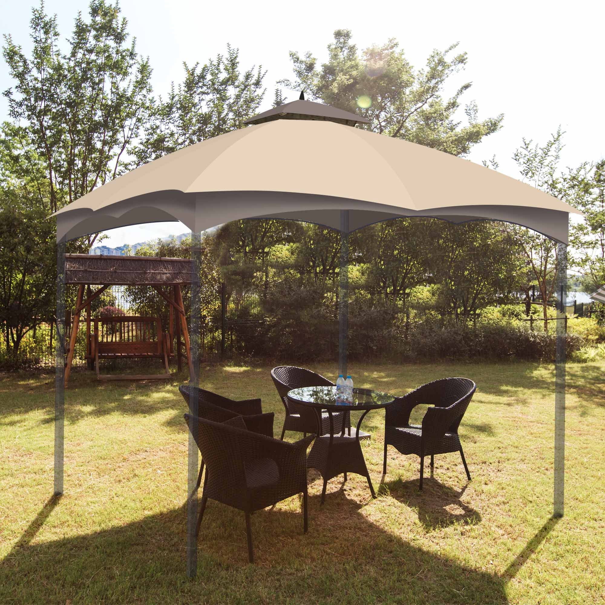 2-Tier Canopy Top Replacement for 10'x12' Gazebo Coffee Beige O85311