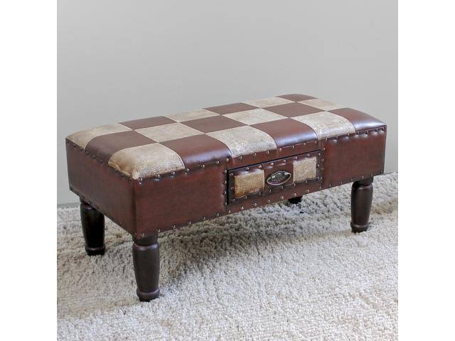 Medium One Drawer Faux Leather Bench G550