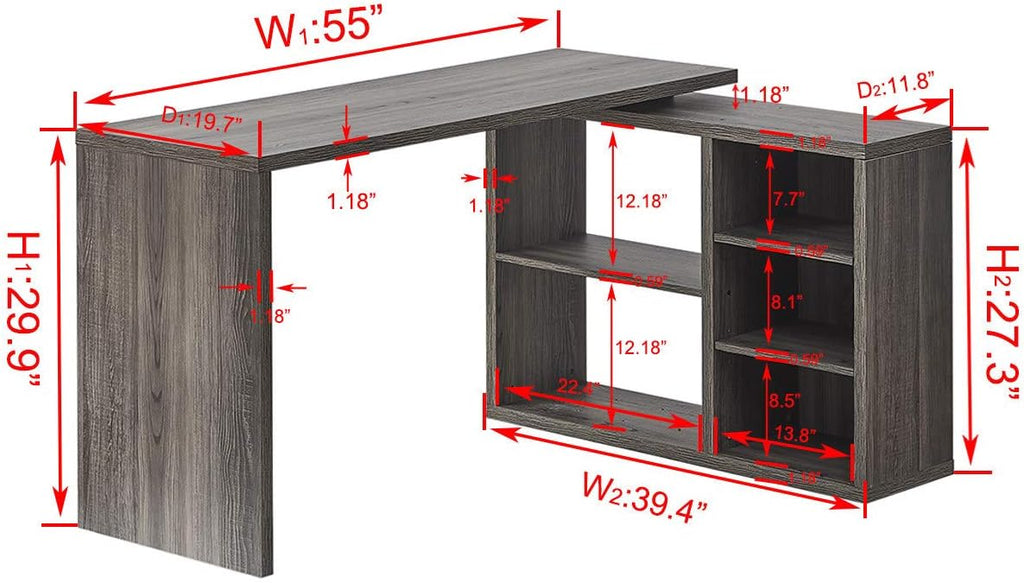 Grey L Shaped Computer Desk with Cabinet Drawer Storage J87597