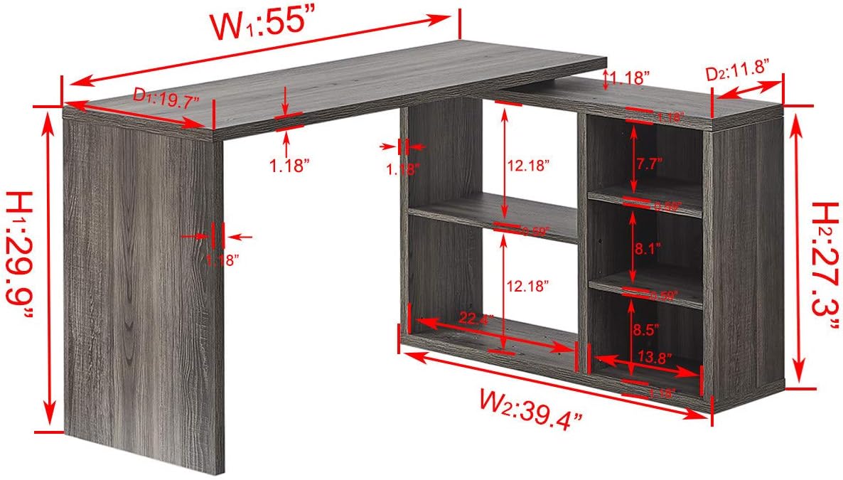 Grey L Shaped Computer Desk with Cabinet Drawer Storage J87597