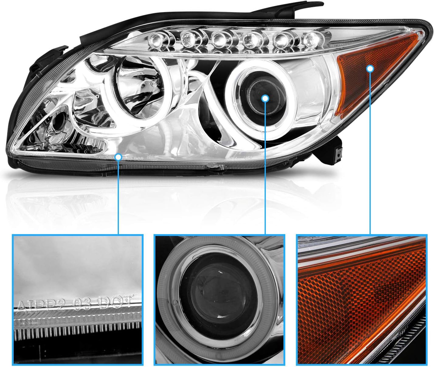 Chrome Projector Headlights LED Halo for Scion Tc V467