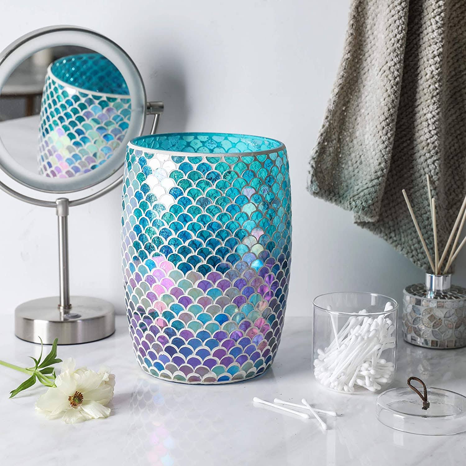 Glass Mosaic Decorative Trash Can N8356