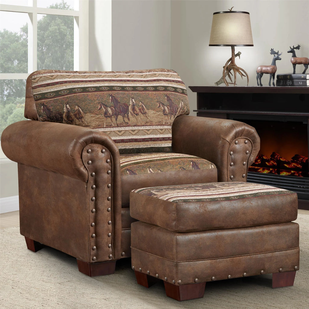 Wild Horses Arm Chair with Matching Ottoman R733465