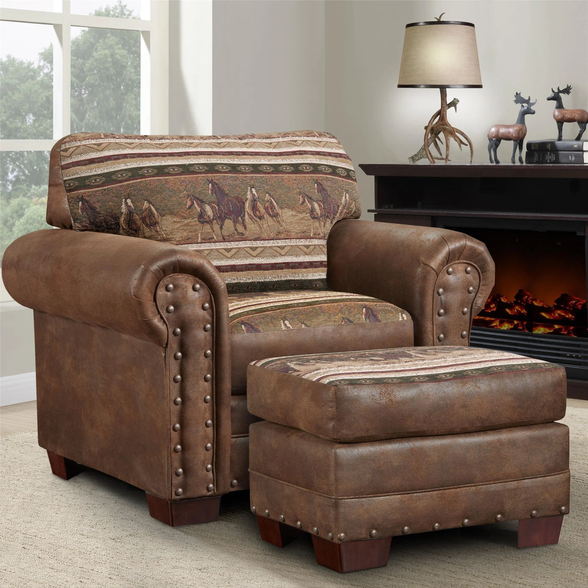 Wild Horses Arm Chair with Matching Ottoman R733465
