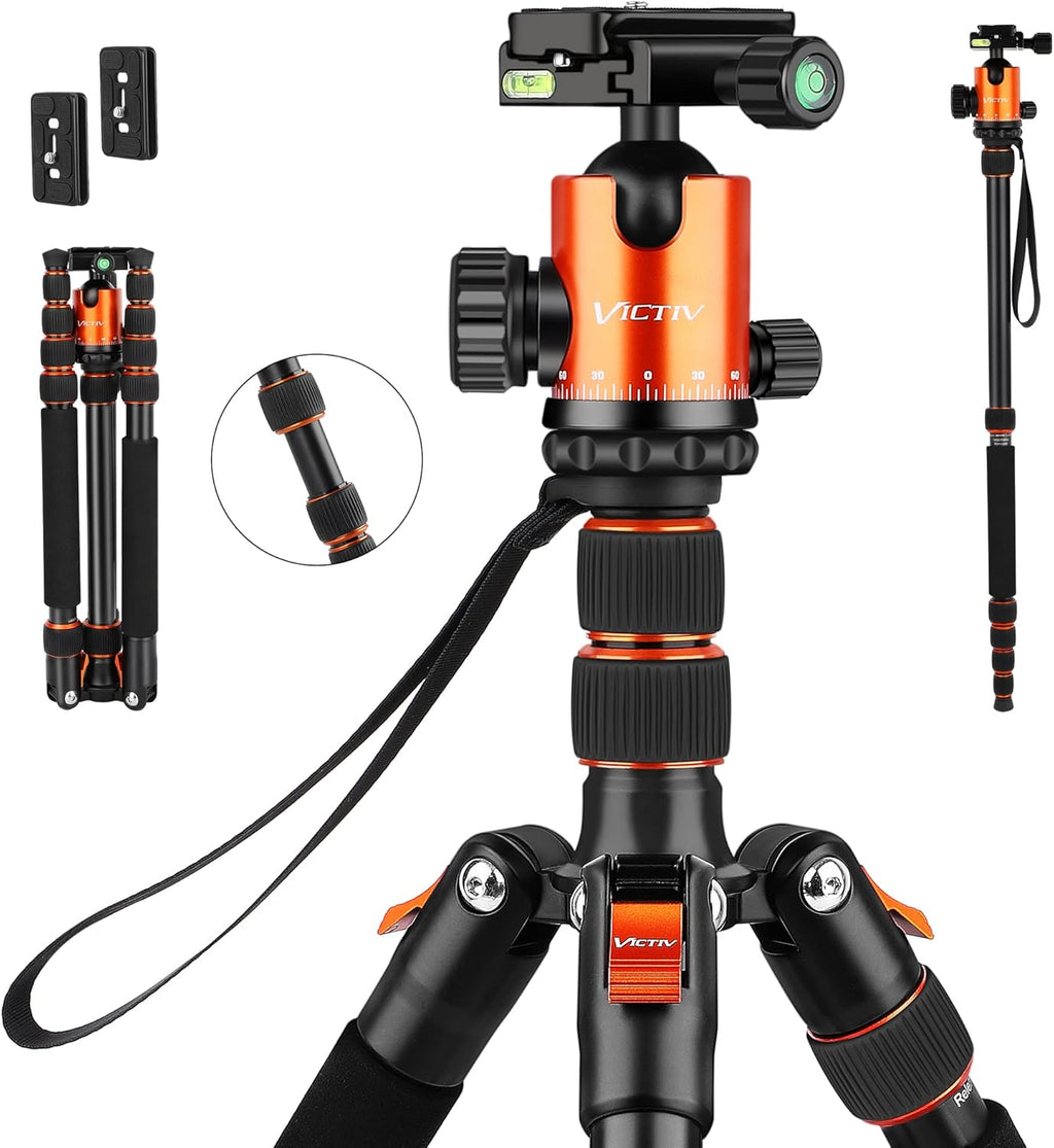 80" Aluminum Travel Tripod and Compact Monopod, 360 Degree Ball Head, 34lbs Load, Pack of 2 M850