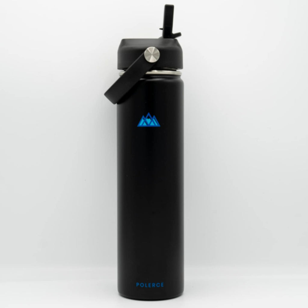 24 Oz Black Stainless Steel Vacuum Insulated Bottle with 3 Lids C523058