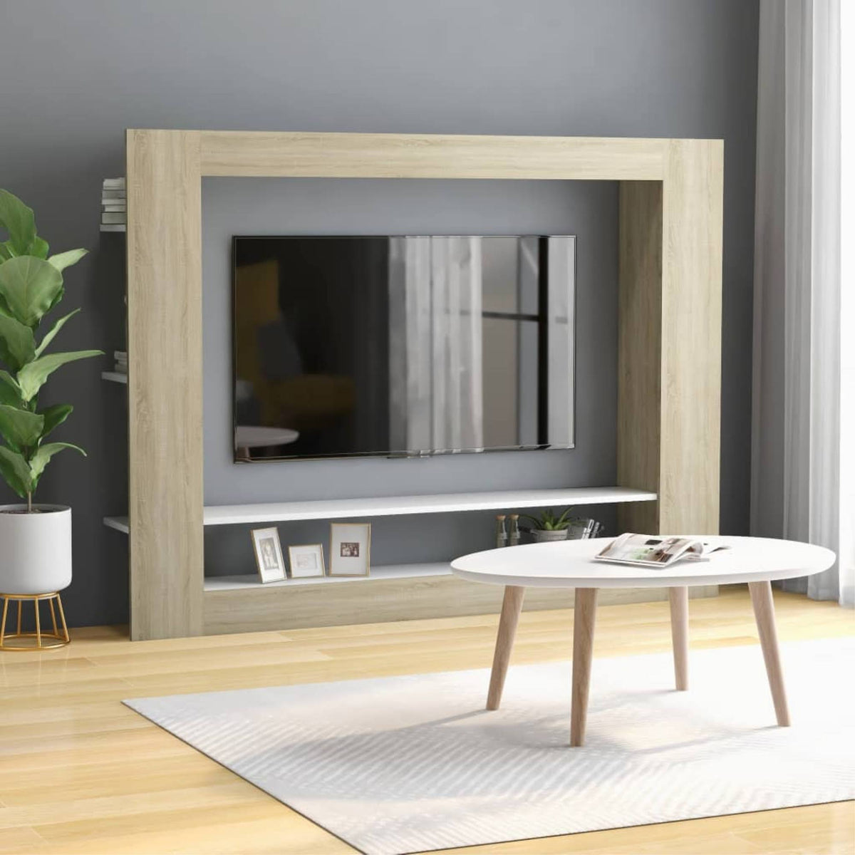 White Sonoma Oak Chipboard TV Cabinet B597