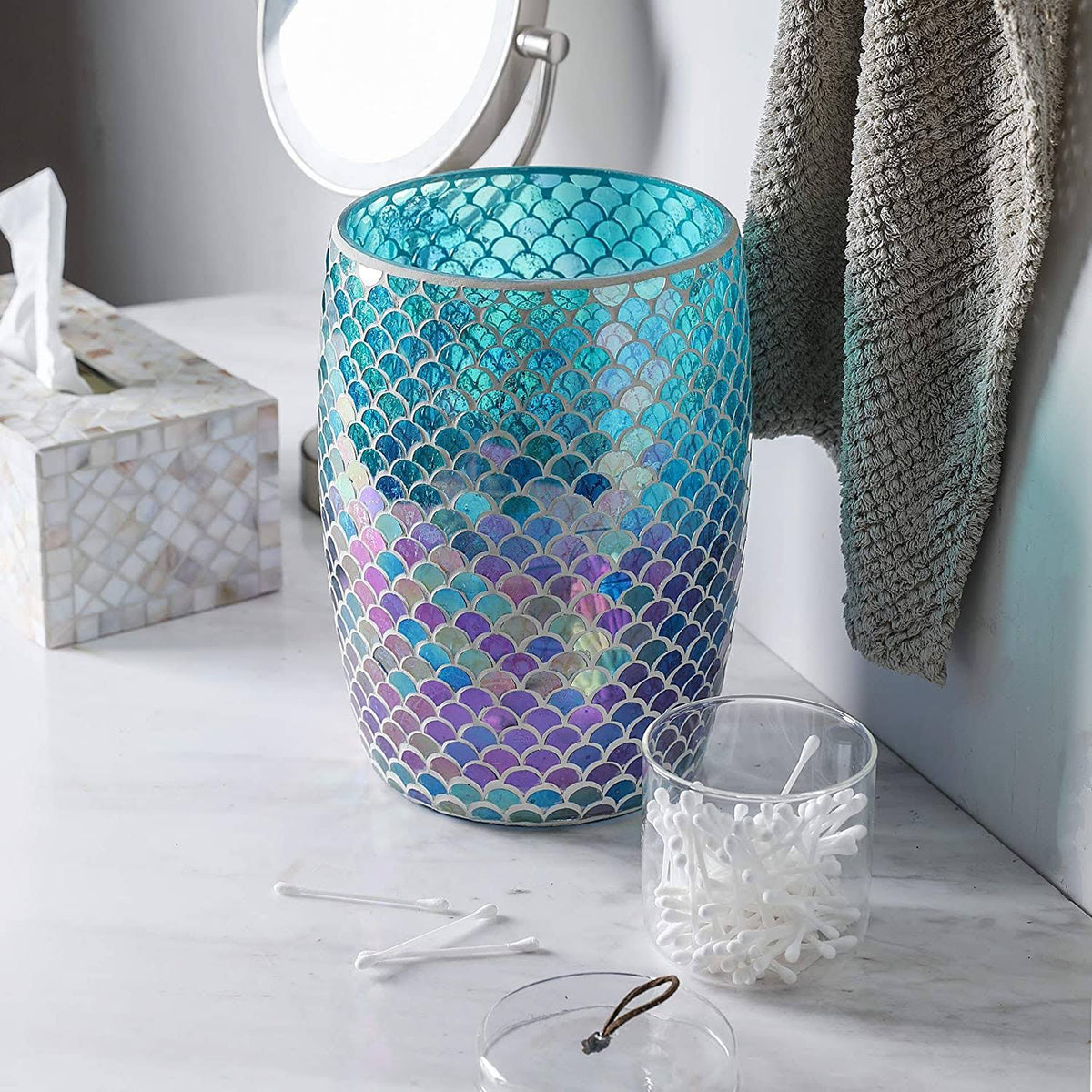 Glass Mosaic Decorative Trash Can N8356