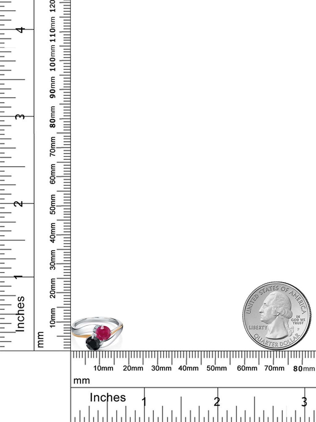 925 Sterling Silver and 10K Yellow Gold Black Sapphire Red Ruby 5MM Round 2 Stone Lab Grown Diamond Accent Ring P988542