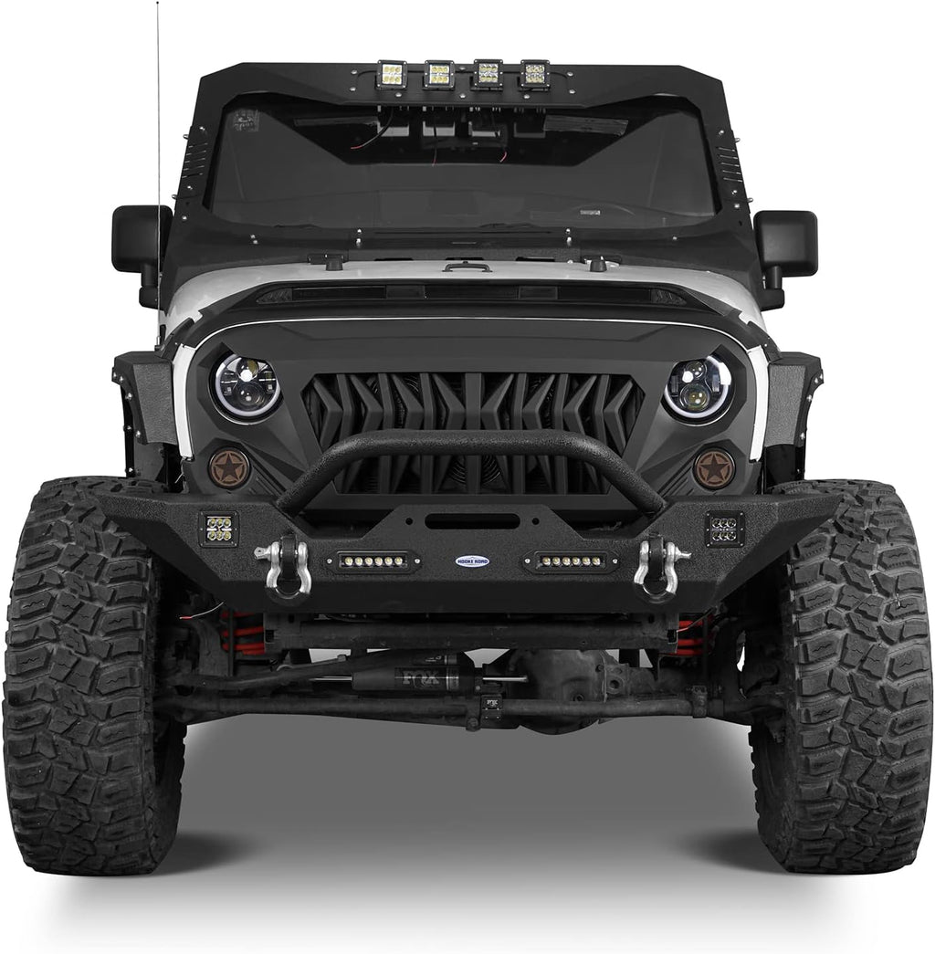 Front & Rear Bumpers Combo with Winch Plate & Spare Tire Carrier & LED Lights & D Rings N423