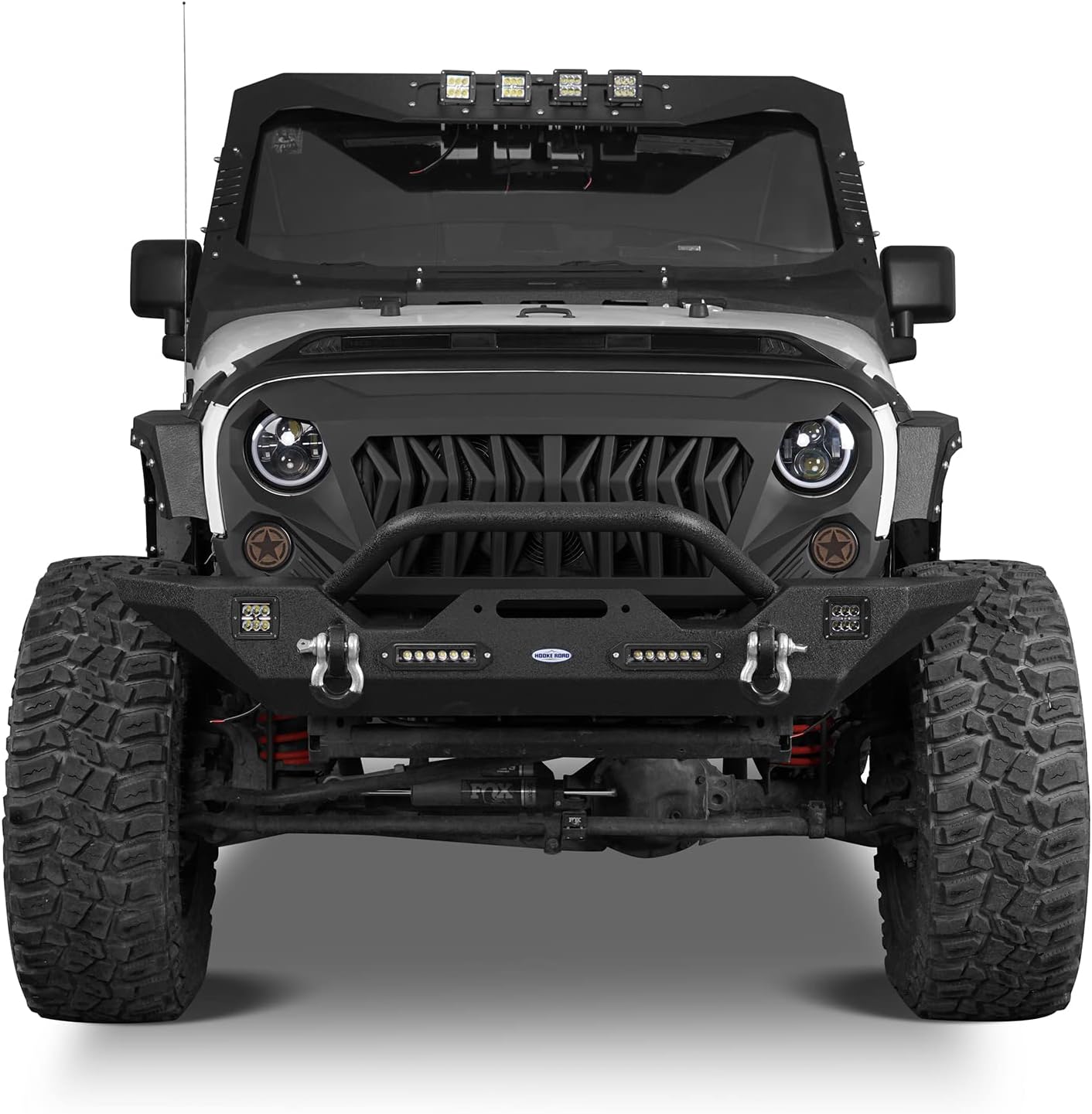 Front & Rear Bumpers Combo with Winch Plate & Spare Tire Carrier & LED Lights & D Rings N423