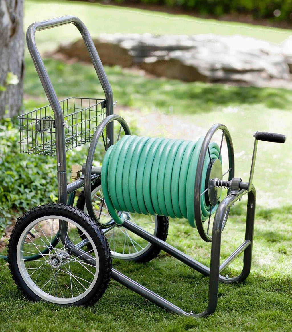 Garden Hose Reel Cart, Holds 300-Feet of 5/8-Inch Hose, Gray D25892