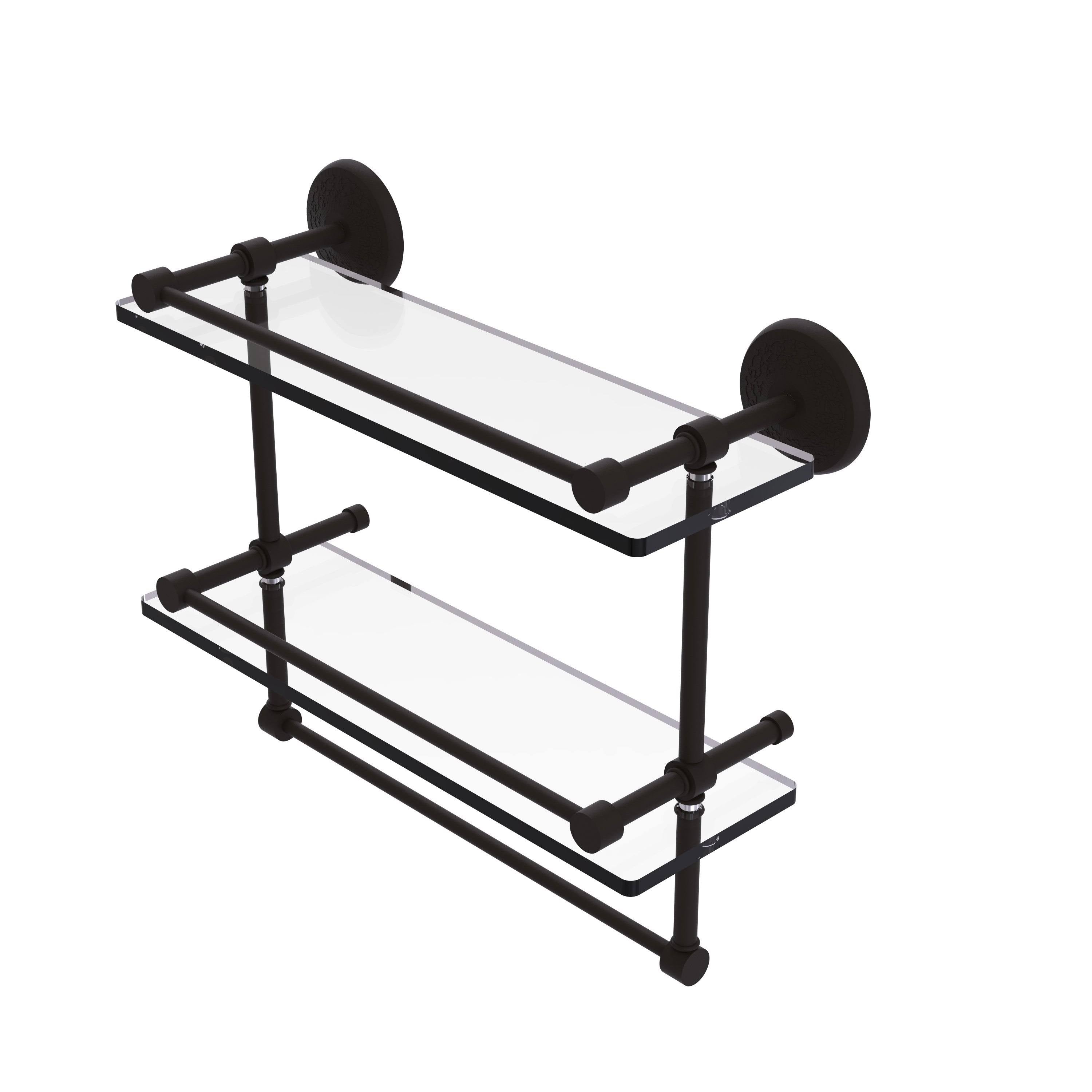 Oil Rubbed Bronze Double Glass Shelf with Towel Bar H4882